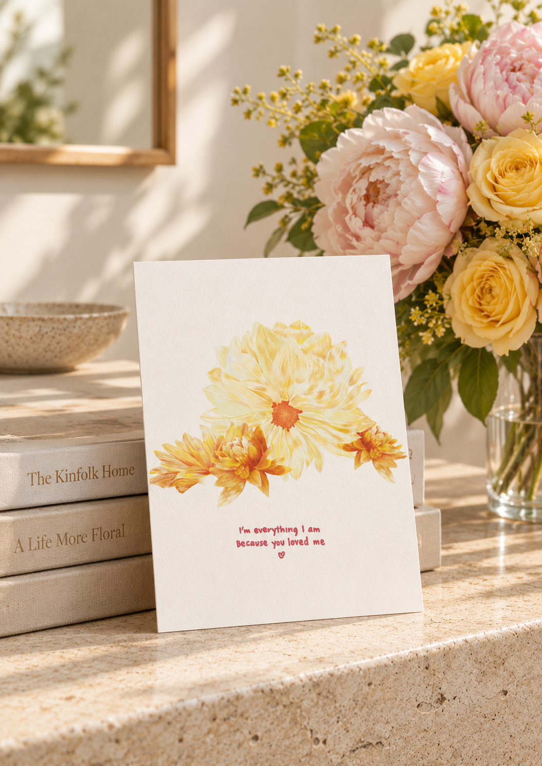 Delicate peonies floral card