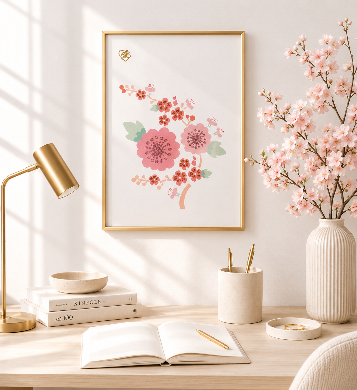 Cherry blossom floral abstract art prints