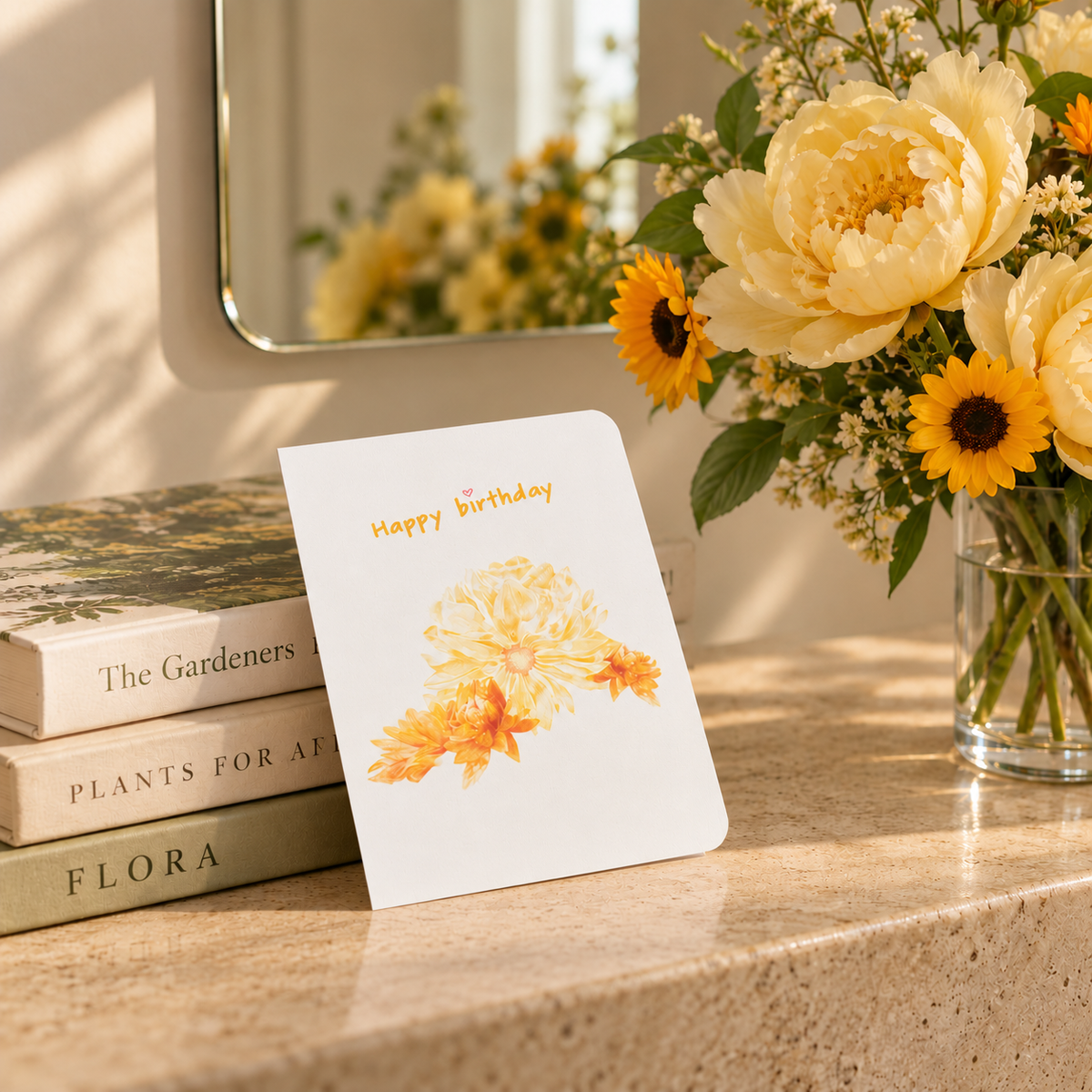 Delicate peonies floral card